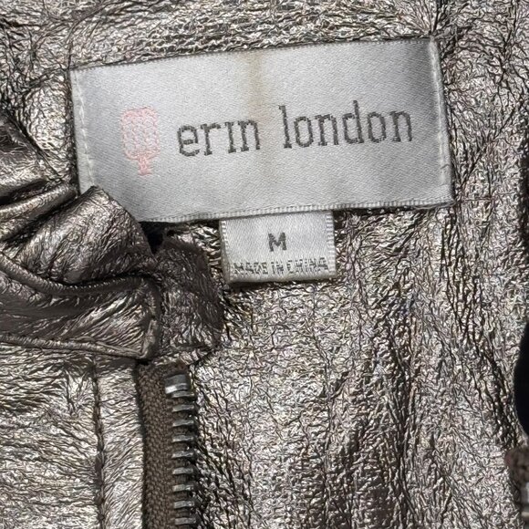 Erin London Womens faux leather metallic Jacket size medium Zip-Up pockets - Picture 3 of 16